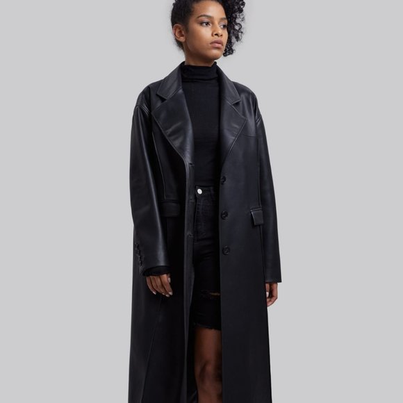 NWT | Dept. Anonym Faux Leather Coat with Pinched Pleats - Picture 2 of 9